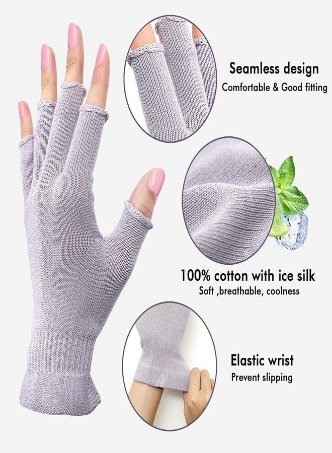 MIG4U Fingerless Moisturizing Gloves, Half Finger Touchscreen Beauty Glove for Eczema, SPA, Dry Hands, Skin Treatment, Summer Sun UV Protection, Pale Purple, 1 Pairs S/M - Image 2